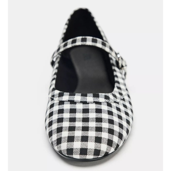 Zara Plaid Mary Jane Flat Black/ White NWT